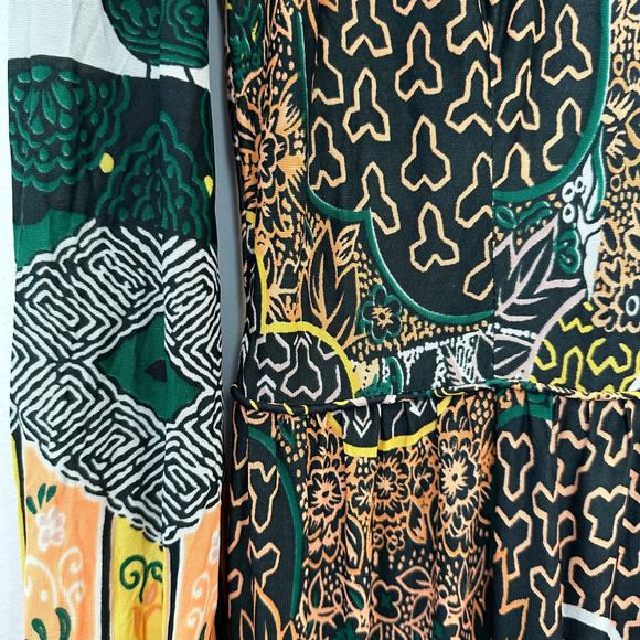 Vintage 60s 70s City Scene Maxi Dress Abstract Floral Boho Long Sleeve Medium - Picture 8 of 12